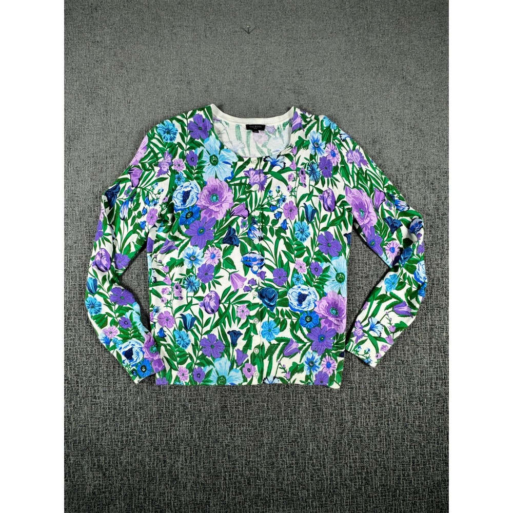 Talbots Floral Crewneck Sweater in Green, Purple, Blue